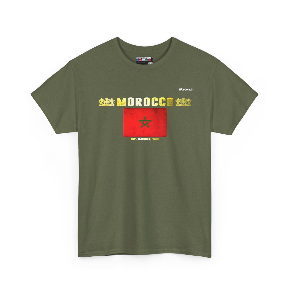 Morocco flag t-shirt in Military Green — premium cotton, Nordenatt