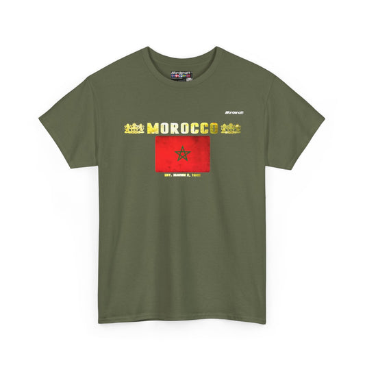 Morocco flag t-shirt in Military Green — premium cotton, Nordenatt