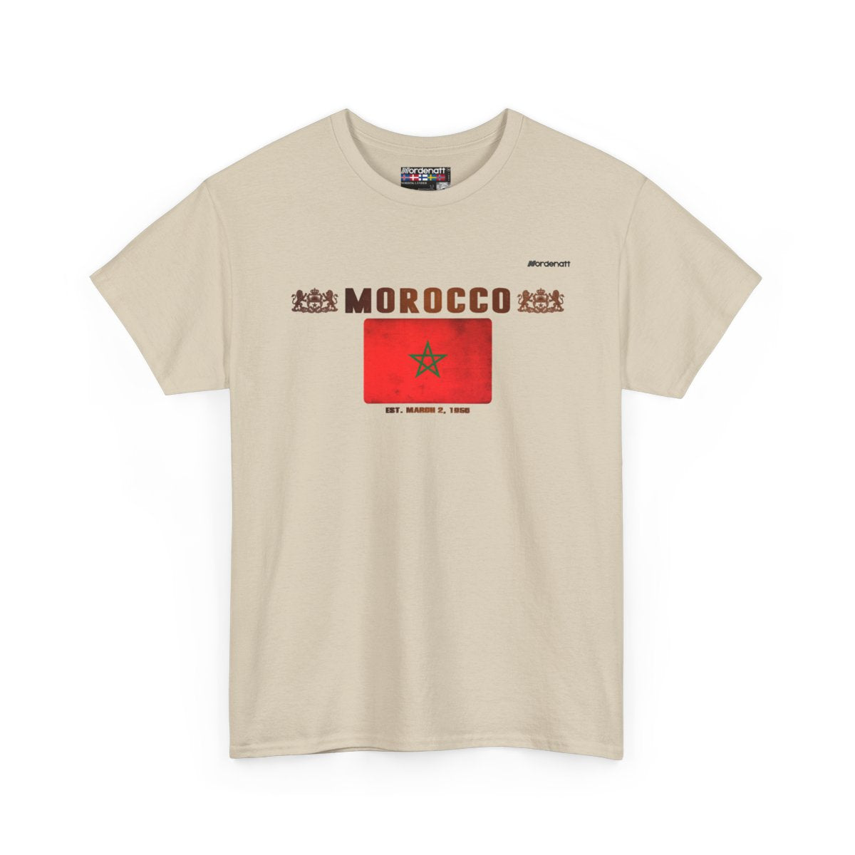 Morocco flag t-shirt in Sand — premium cotton, Nordenatt