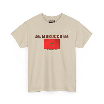 Morocco flag t-shirt in Sand — premium cotton, Nordenatt