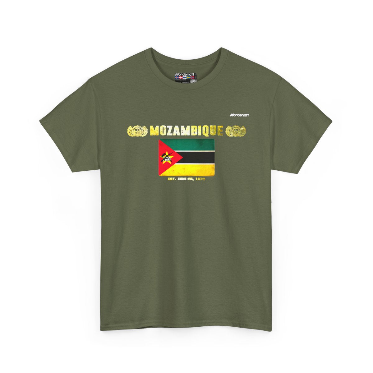 Mozambique flag t-shirt in Military Green — premium cotton, Nordenatt
