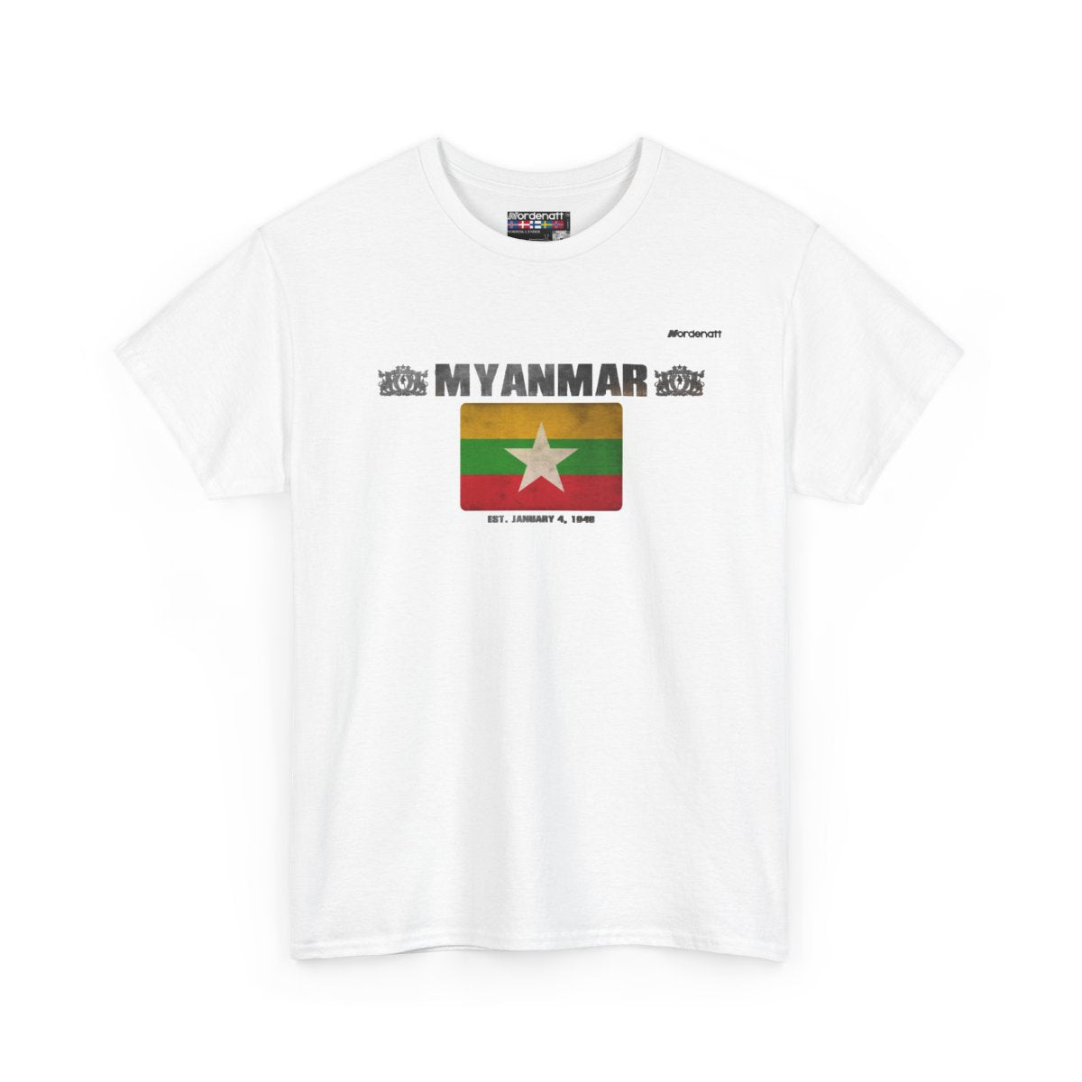 Myanmar flag t-shirt in White — premium cotton, Nordenatt