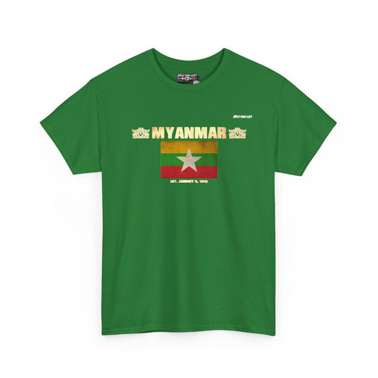 Myanmar flag t-shirt in Turf Green — premium cotton, Nordenatt