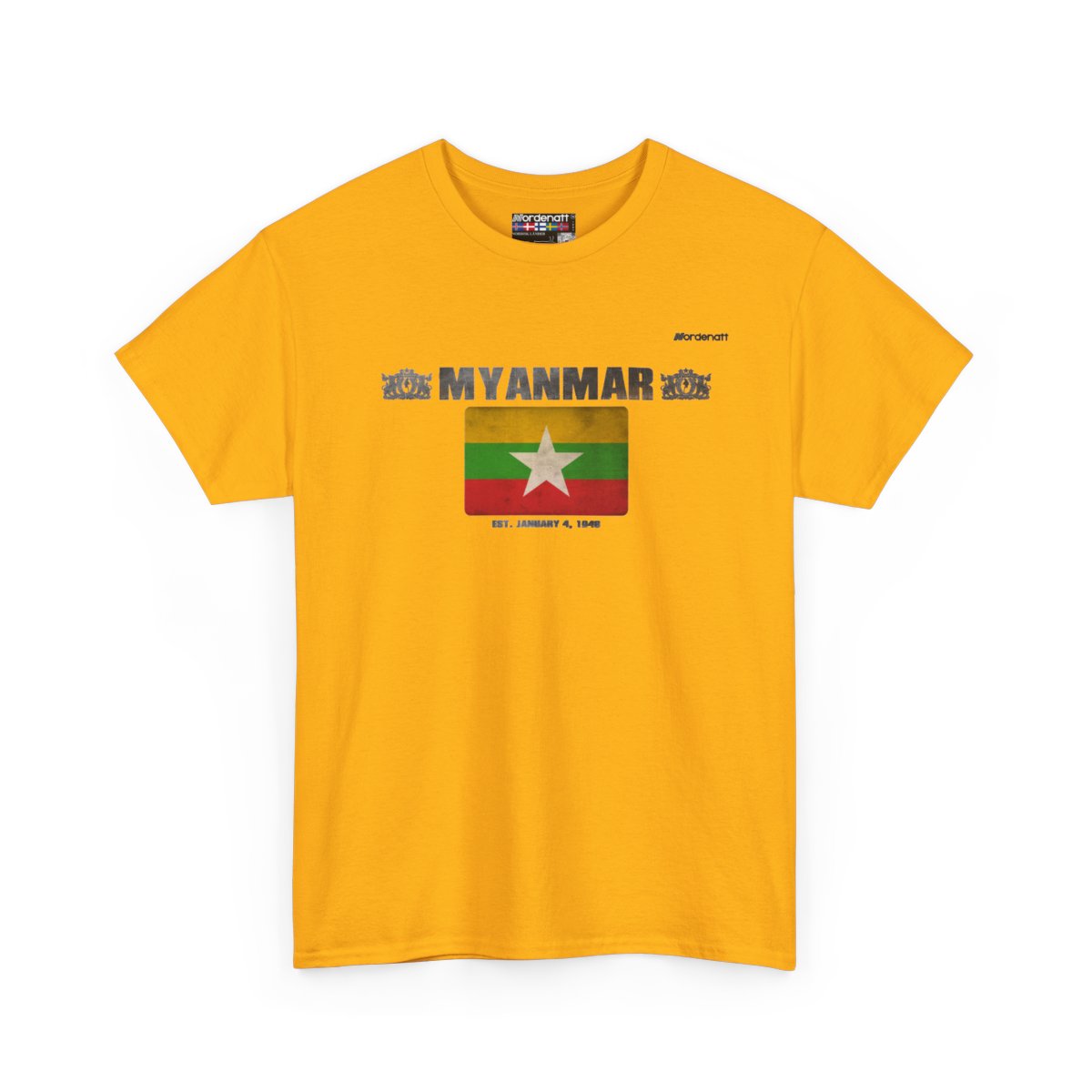 Myanmar flag t-shirt in Gold — premium cotton, Nordenatt