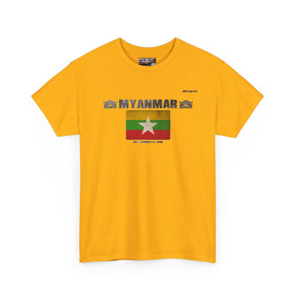 Myanmar flag t-shirt in Gold — premium cotton, Nordenatt
