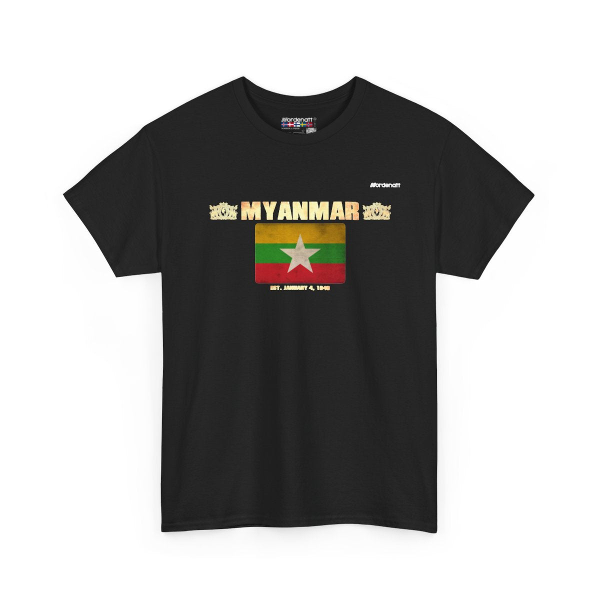 Myanmar flag t-shirt in Black — premium cotton, Nordenatt