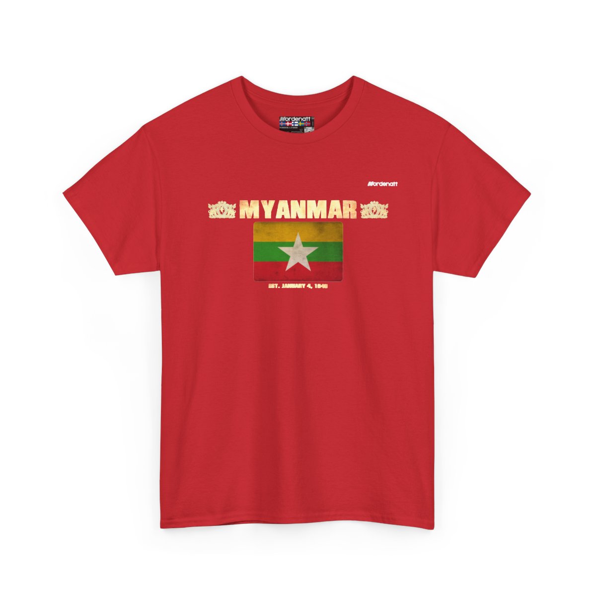Myanmar flag t-shirt in Red — premium cotton, Nordenatt