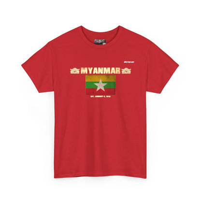 Myanmar flag t-shirt in Red — premium cotton, Nordenatt