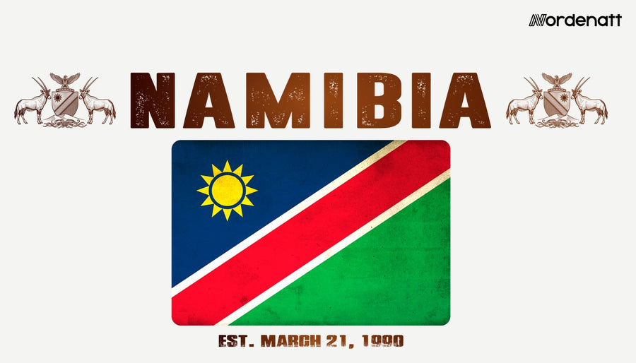 Namibia design preview: flag, date and emblem inspiration printed on light t-shirts (Nordenatt)