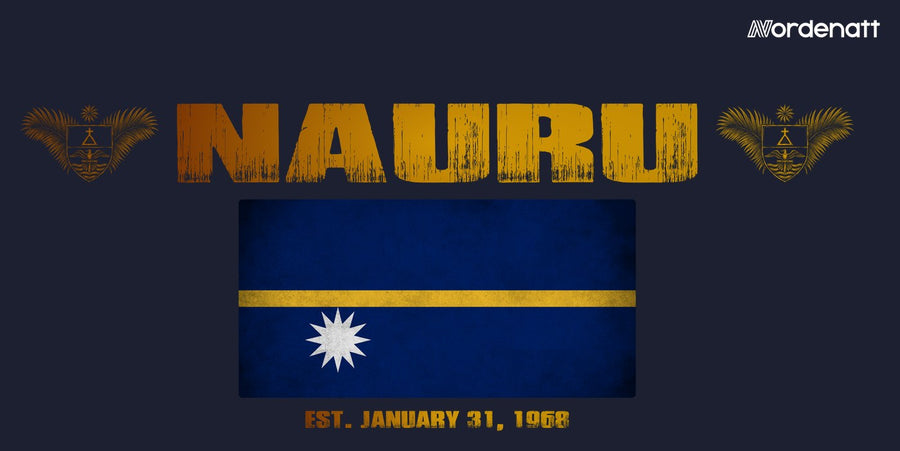 Nauru design preview: flag, date and emblem inspiration printed on dark t-shirts (Nordenatt)