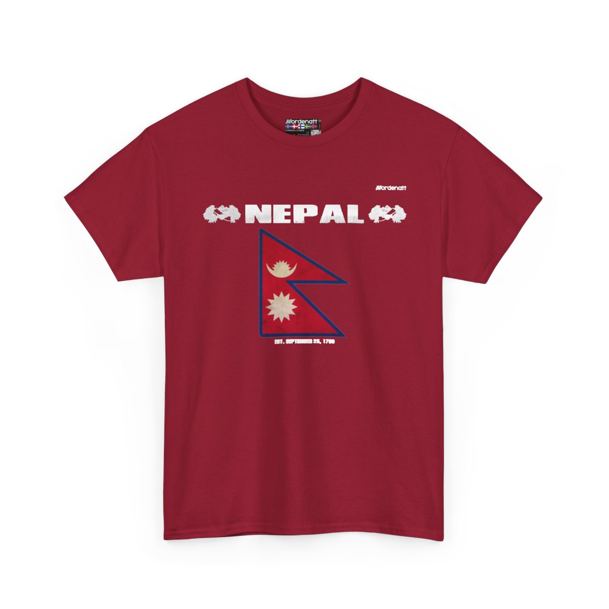Nepal flag t-shirt in Cardinal Red — premium cotton, Nordenatt