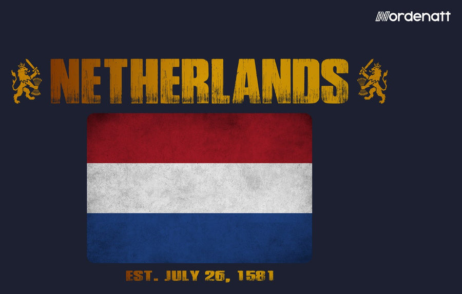 Netherlands design preview: flag, date and emblem inspiration printed on dark t-shirts (Nordenatt)