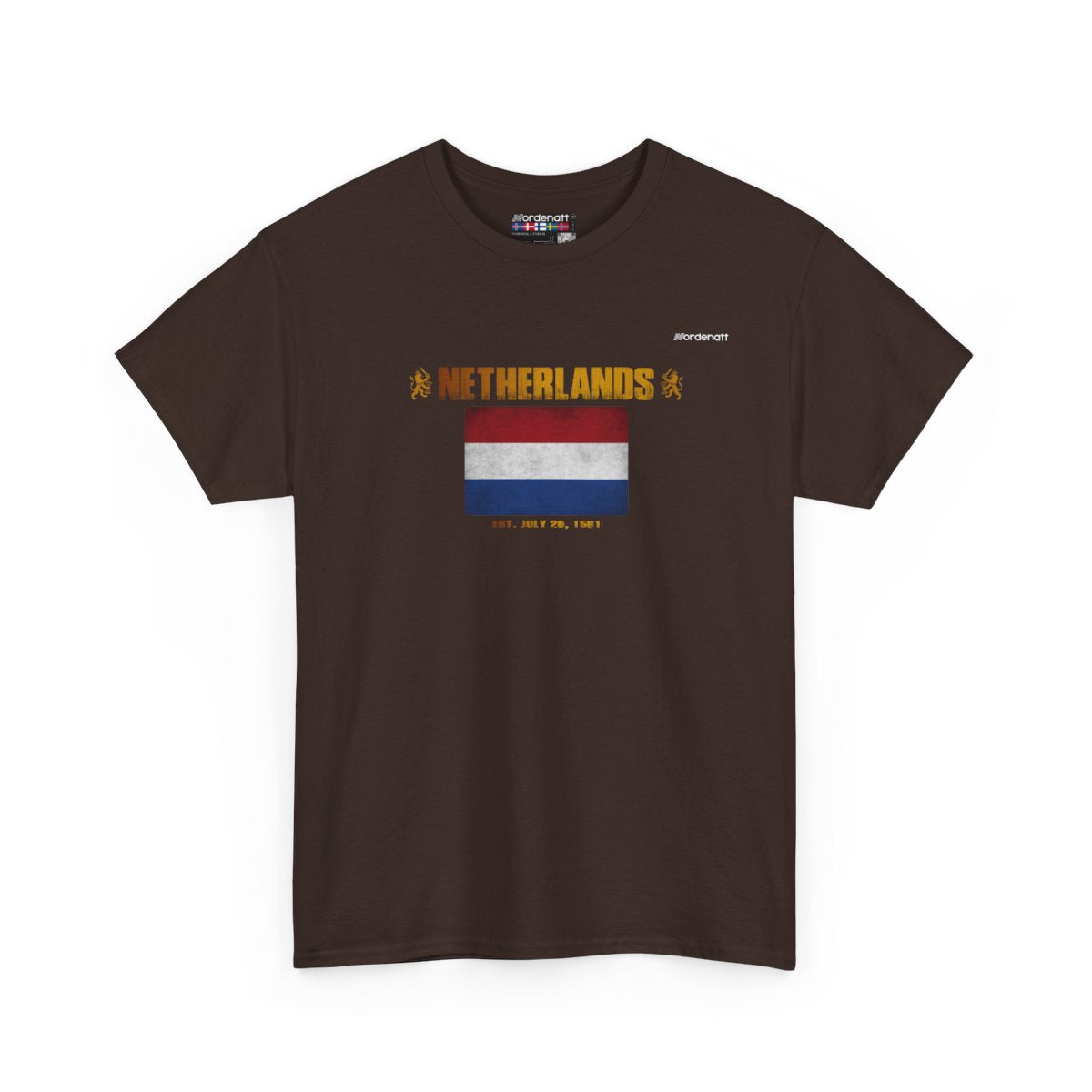 Netherlands flag t-shirt in Dark Chocolate — premium cotton, Nordenatt