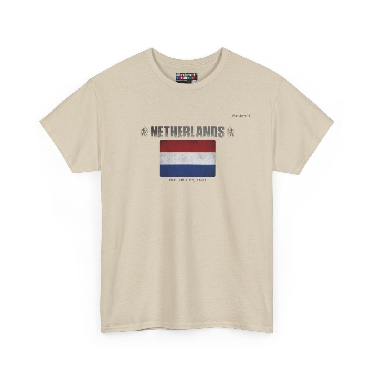 Netherlands flag t-shirt in Sand — premium cotton, Nordenatt