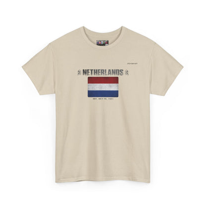Netherlands flag t-shirt in Sand — premium cotton, Nordenatt