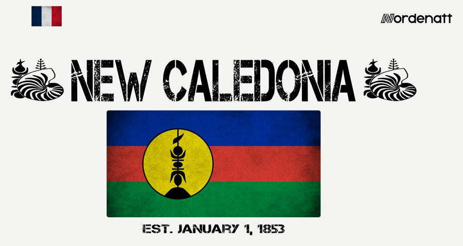 New Caledonia design preview: flag, date and emblem inspiration printed on light t-shirts (Nordenatt)