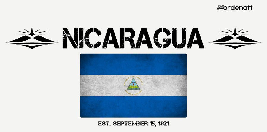 Nicaragua design preview: flag, date and emblem inspiration printed on light t-shirts (Nordenatt)