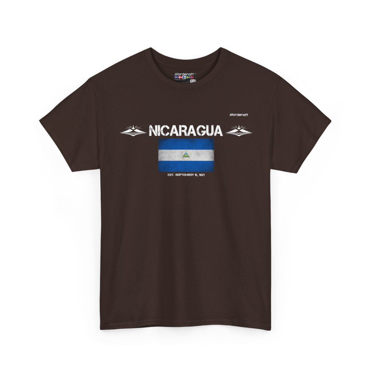 Nicaragua flag t-shirt in Dark Chocolate — premium cotton, Nordenatt