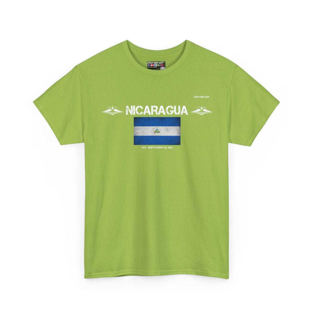 Nicaragua flag t-shirt in Kiwi — premium cotton, Nordenatt
