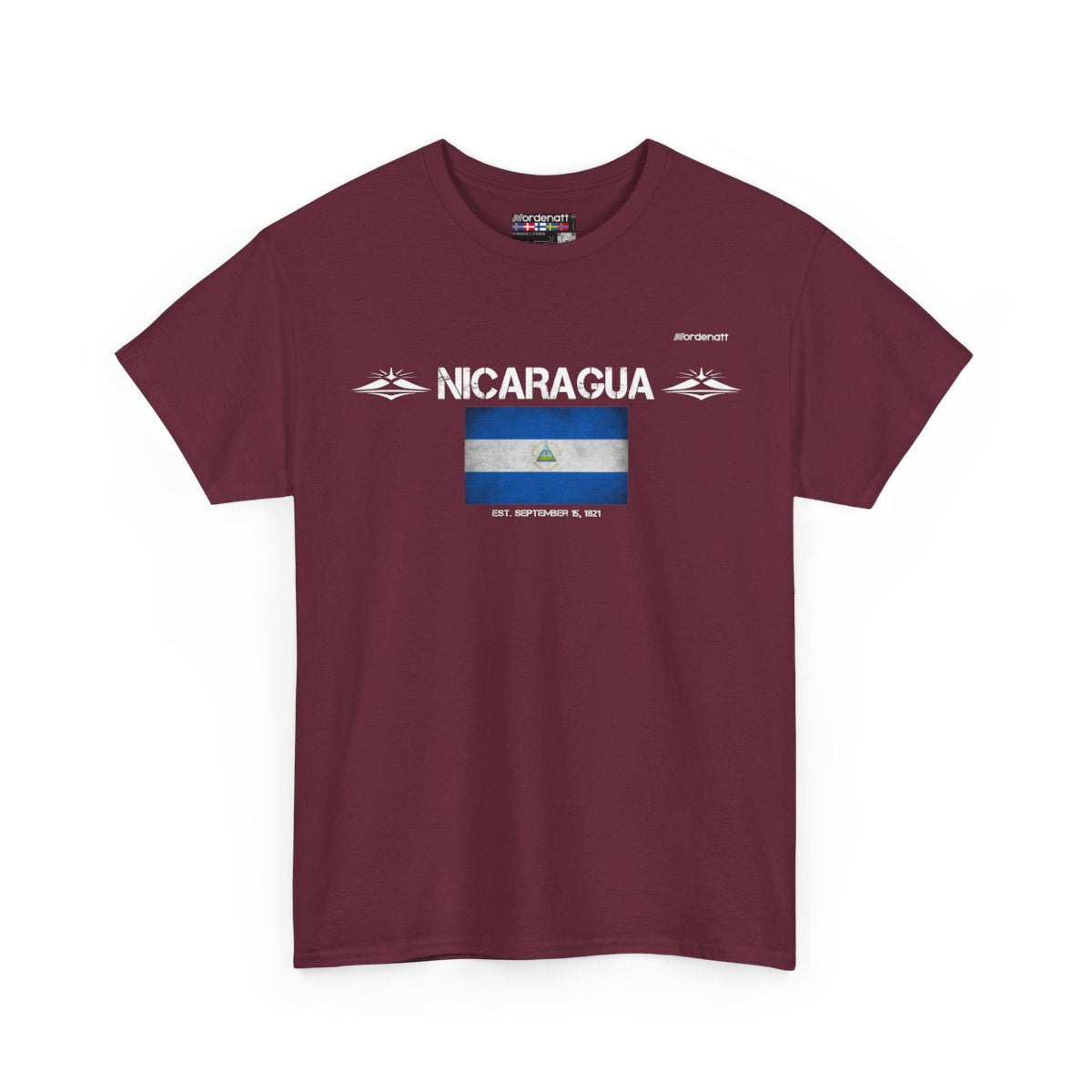 Nicaragua flag t-shirt in Maroon — premium cotton, Nordenatt