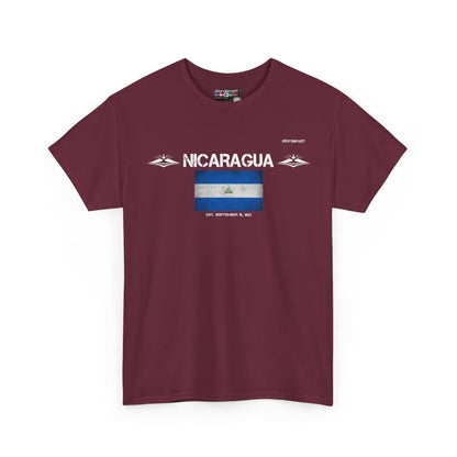 Nicaragua flag t-shirt in Maroon — premium cotton, Nordenatt