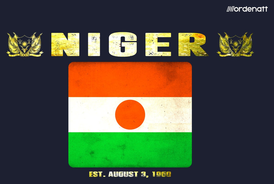 Niger design preview: flag, date and emblem inspiration printed on dark t-shirts (Nordenatt)