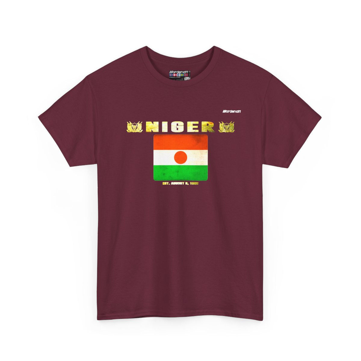 Niger flag t-shirt in Maroon — premium cotton, Nordenatt