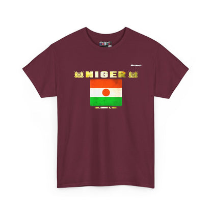 Niger flag t-shirt in Maroon — premium cotton, Nordenatt