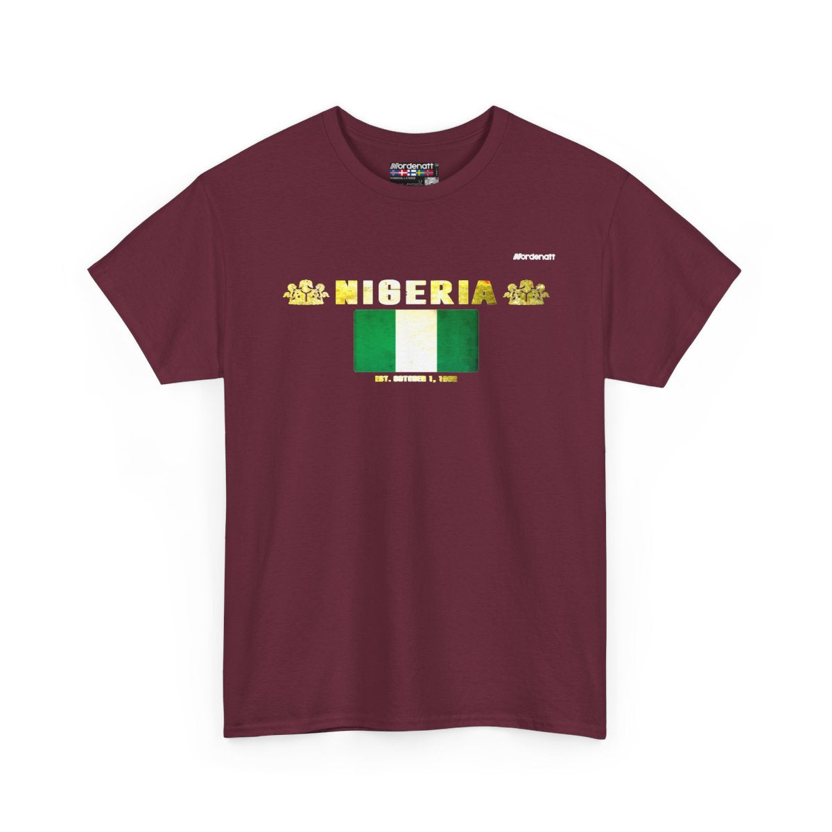 Nigeria flag t-shirt in Maroon — premium cotton, Nordenatt