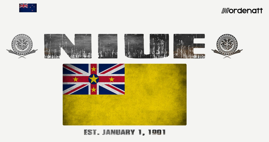 Niue design preview: flag, date and emblem inspiration printed on light t-shirts (Nordenatt)