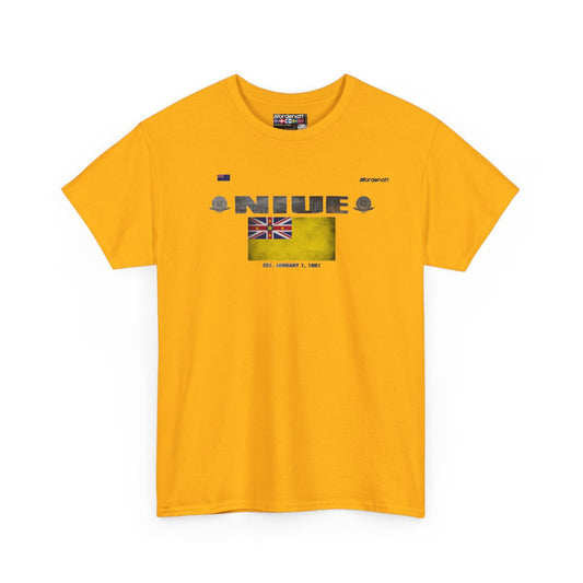 Niue flag t-shirt in Gold — premium cotton, Nordenatt