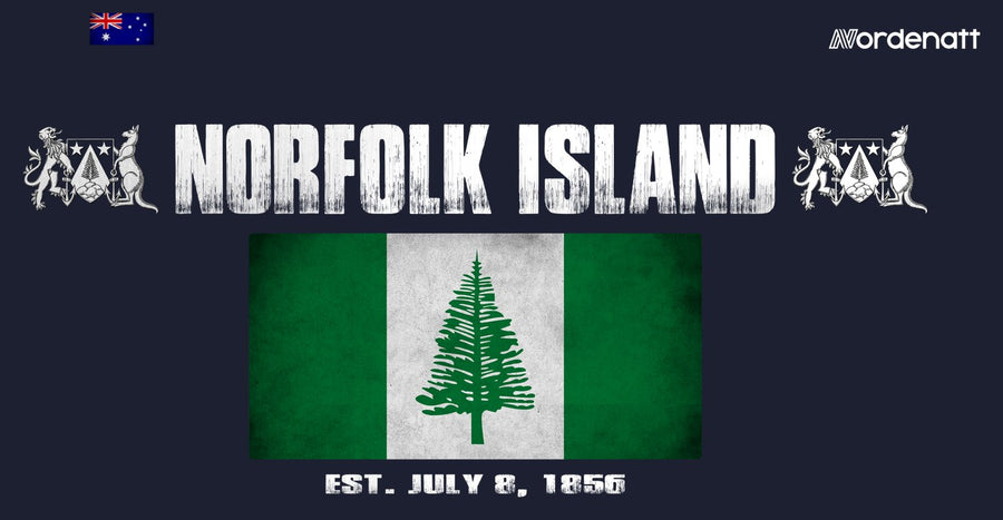 Norfolk Island design preview: flag, date and emblem inspiration printed on dark t-shirts (Nordenatt)