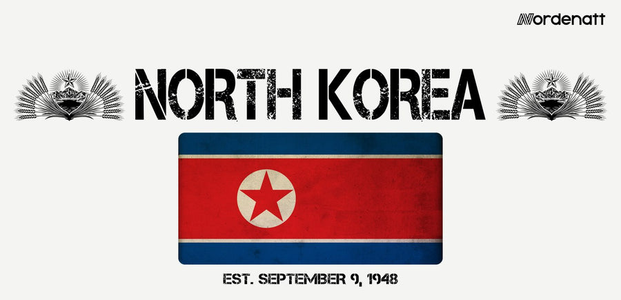 North Korea design preview: flag, date and emblem inspiration printed on light t-shirts (Nordenatt)