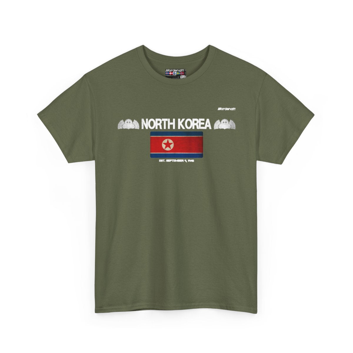 North Korea flag t-shirt in Military Green — premium cotton, Nordenatt