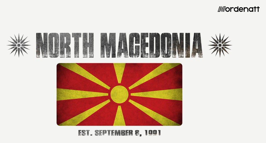 North Macedonia design preview: flag, date and emblem inspiration printed on light t-shirts (Nordenatt)