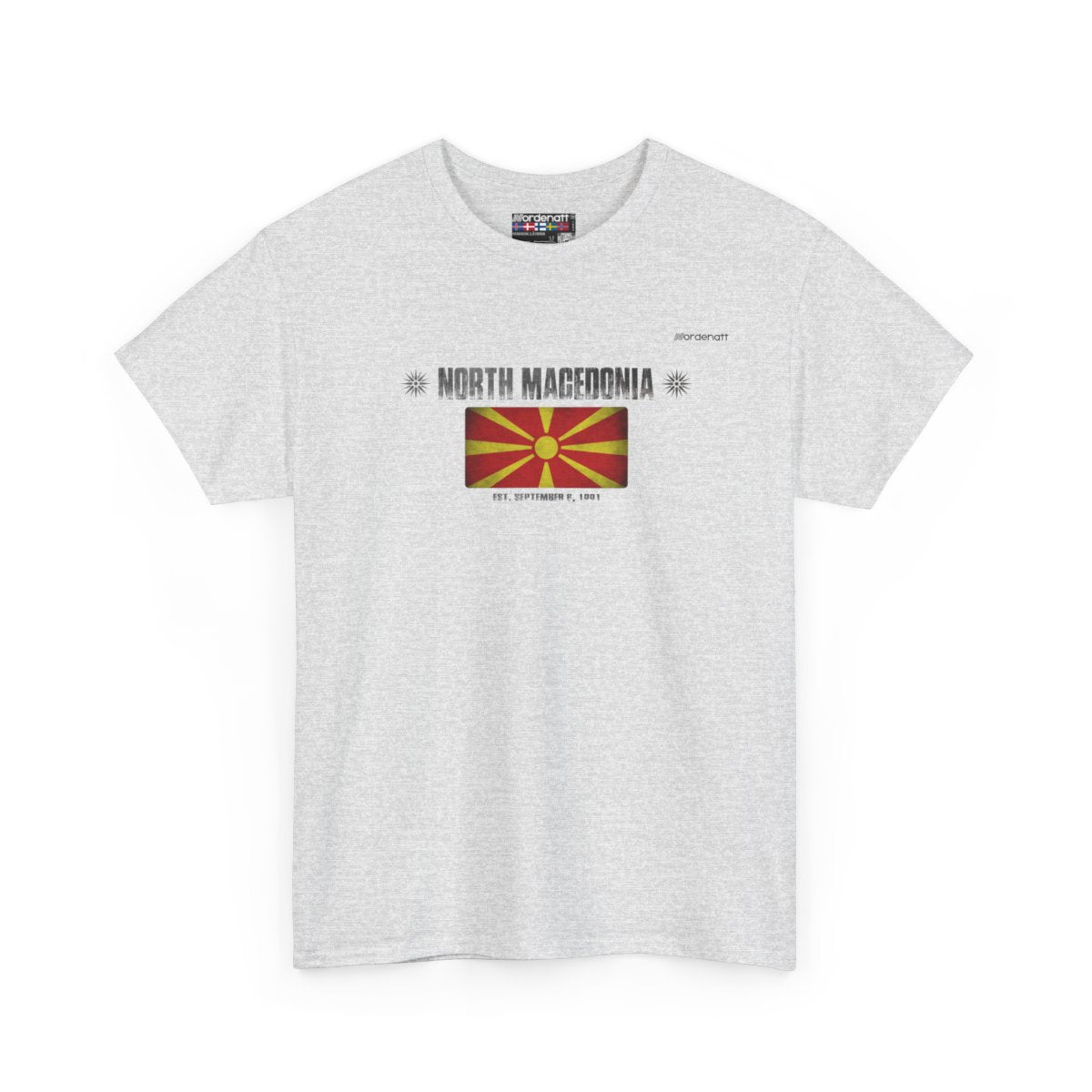 North Macedonia flag t-shirt in Ash — premium cotton, Nordenatt