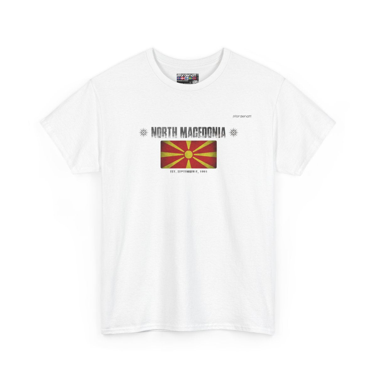 North Macedonia flag t-shirt in White — premium cotton, Nordenatt