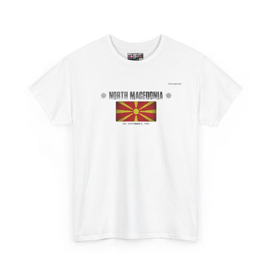 North Macedonia flag t-shirt in White — premium cotton, Nordenatt