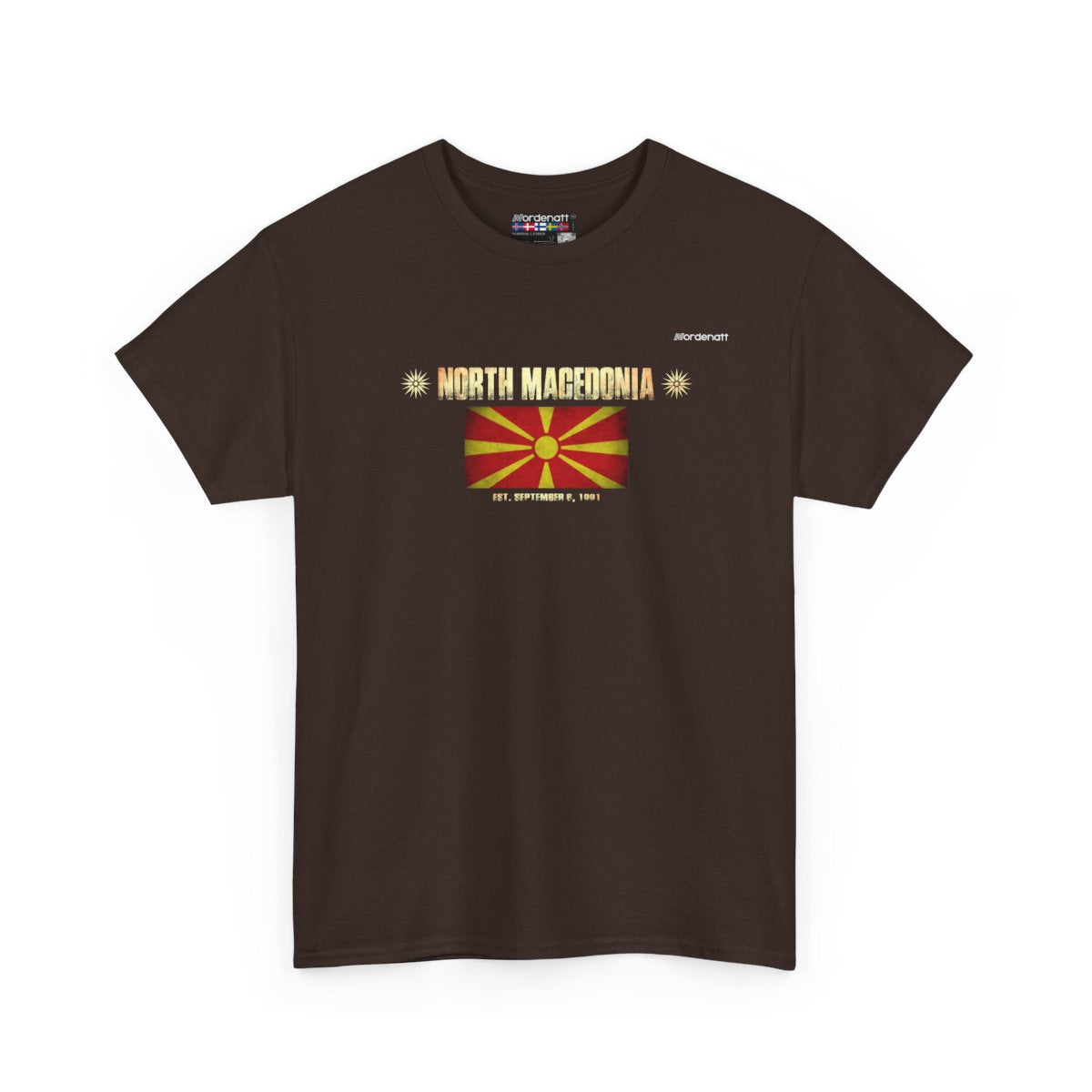 North Macedonia flag t-shirt in Dark Chocolate — premium cotton, Nordenatt