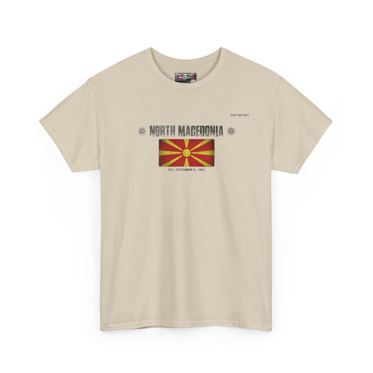 North Macedonia flag t-shirt in Sand — premium cotton, Nordenatt