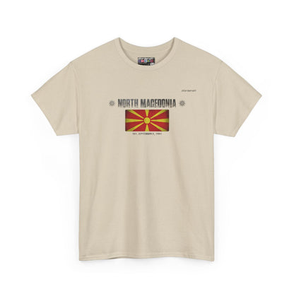 North Macedonia flag t-shirt in Sand — premium cotton, Nordenatt