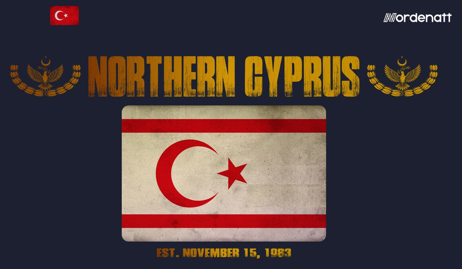Northern Cyprus design preview: flag, date and emblem inspiration printed on dark t-shirts (Nordenatt)
