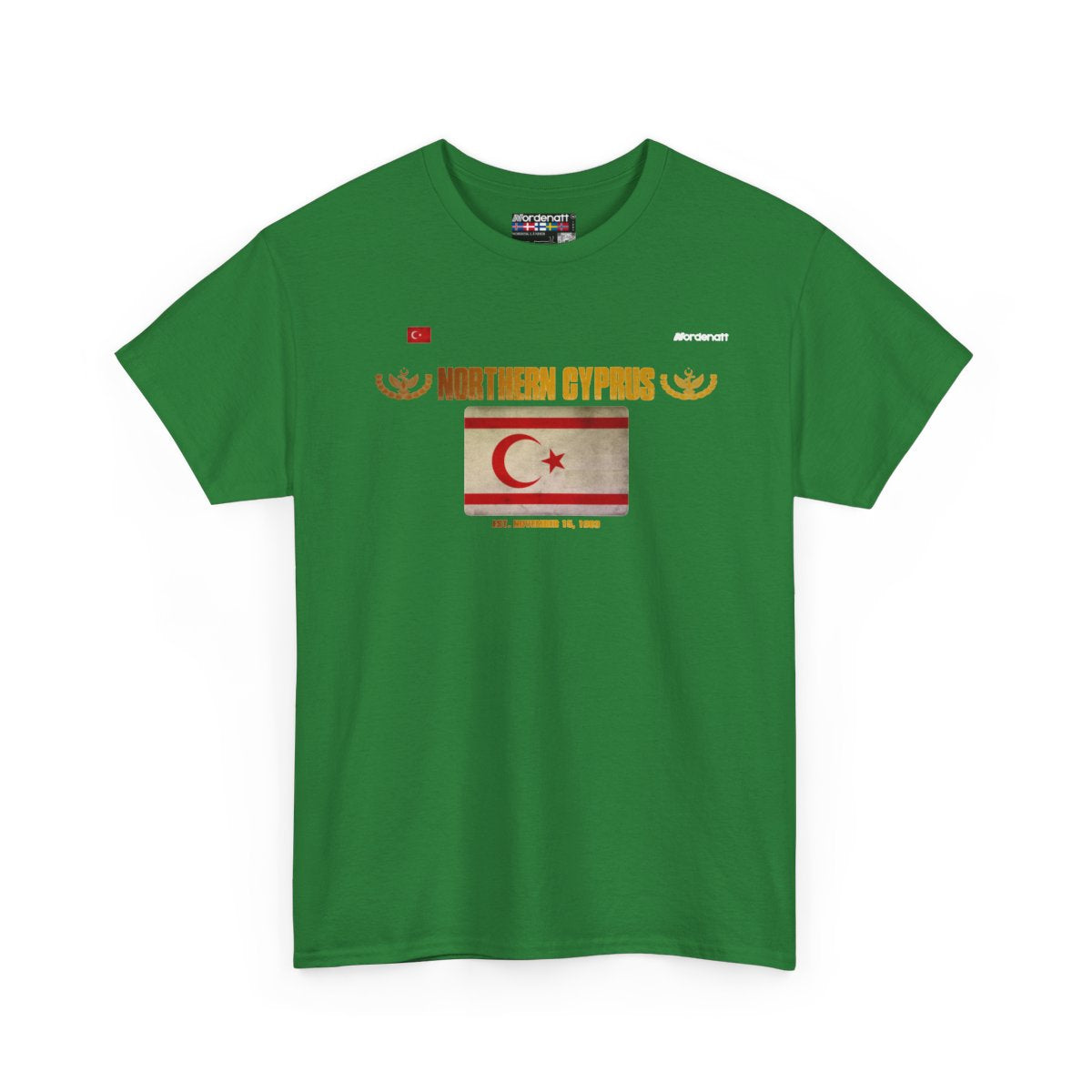 Northern Cyprus flag t-shirt in Turf Green — premium cotton, Nordenatt