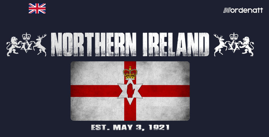 Northern Ireland design preview: flag, date and emblem inspiration printed on dark t-shirts (Nordenatt)
