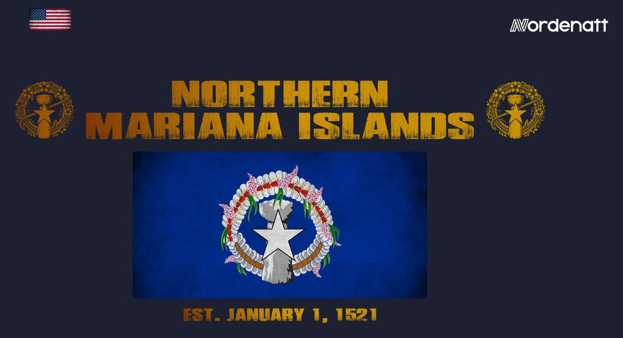 Northern Mariana Islands design preview: flag, date and emblem inspiration printed on dark t-shirts (Nordenatt)