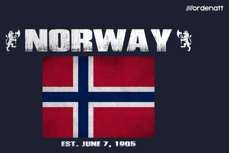 Norway design preview: flag, date and emblem inspiration printed on dark t-shirts (Nordenatt)