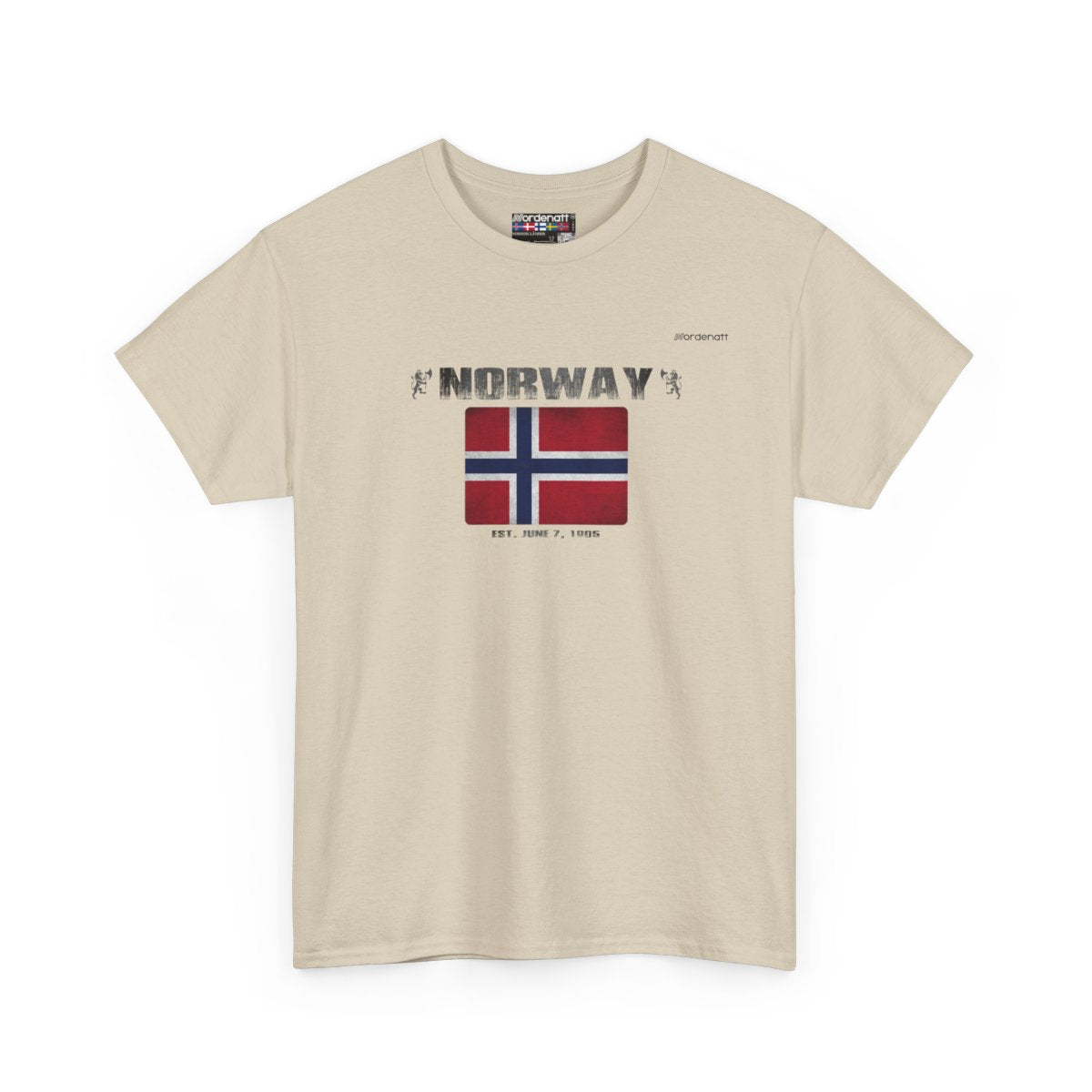 Norway flag t-shirt in Sand — premium cotton, Nordenatt