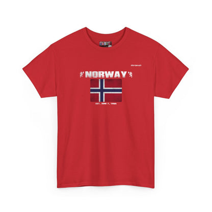 Norway flag t-shirt in Red — premium cotton, Nordenatt