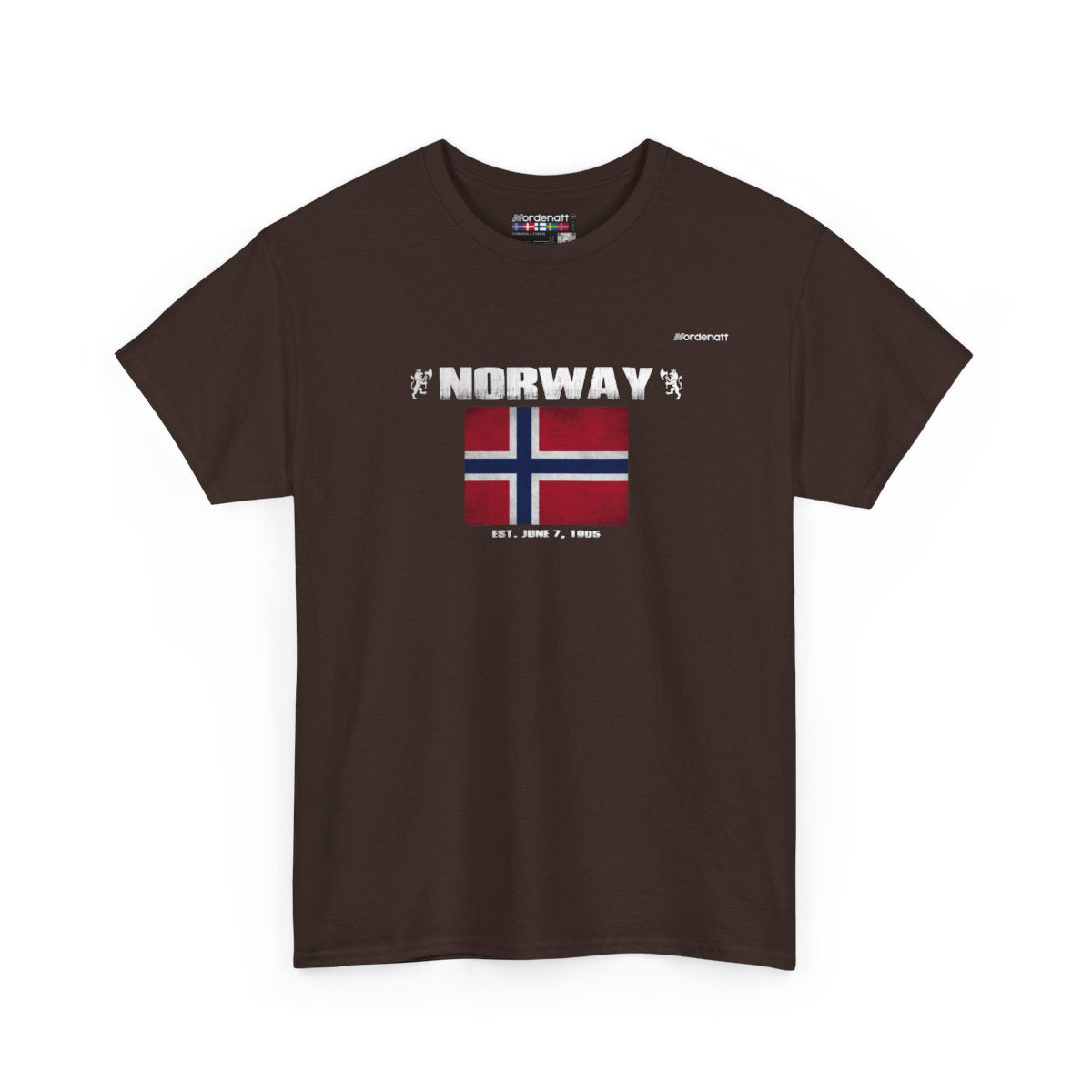 Norway flag t-shirt in Dark Chocolate — premium cotton, Nordenatt