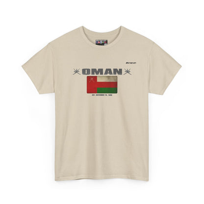 Oman flag t-shirt in Sand — premium cotton, Nordenatt